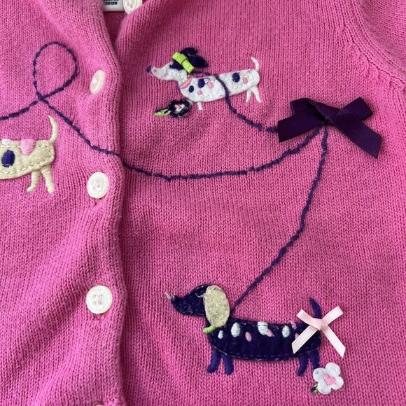 Vintage Hartstrings Baby Pink Dachshund Embroidered Cardigan Sweater 6-9m - Picture 3 of 6